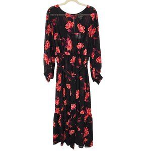 Ava & Viv Maxi Dress Womens 2X Black Red Floral Blouson Bloomcore Flowy Grunge